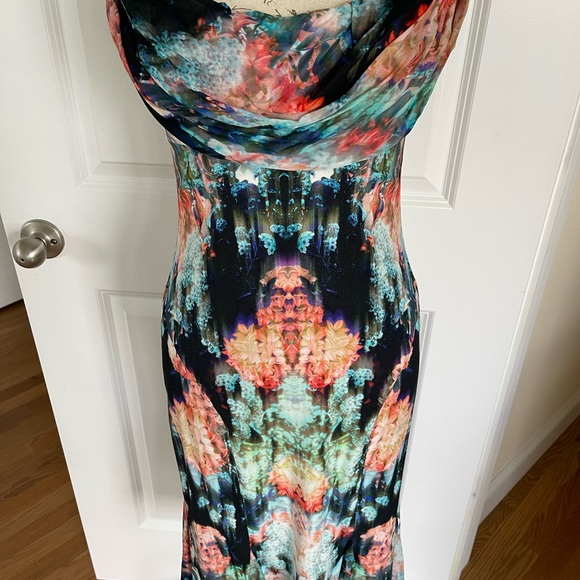 Nicole Miller multi color dress, racer back, low cut cowl neck dress, size 2 - Picture 2 of 4